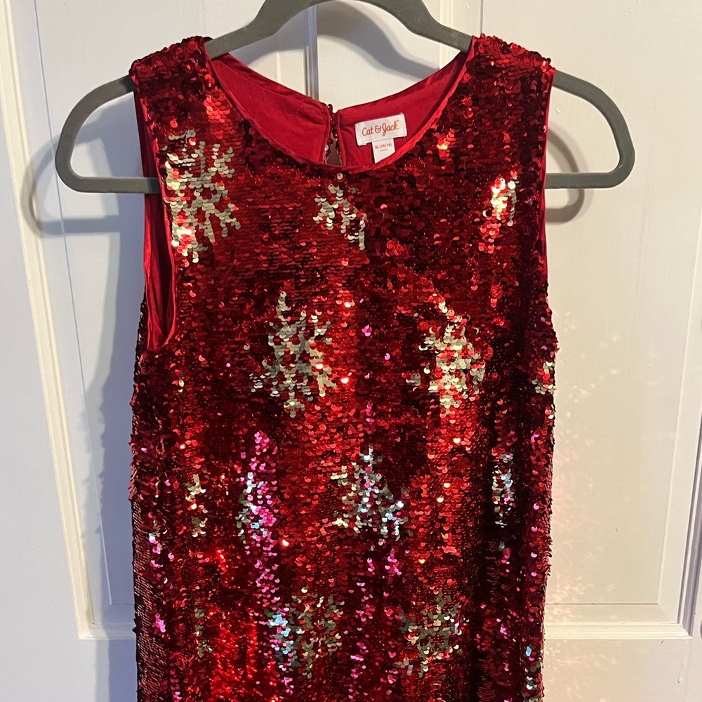 Cat & Jack Red Sequined Snowflake Dress